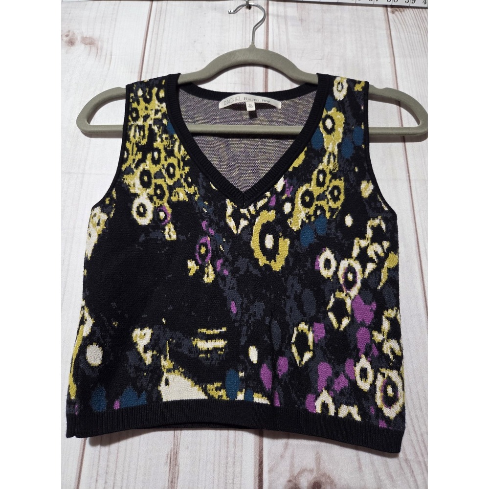 RACHEL Rachel‎ Roy Sweater Vest Womens XS Multicolor Floral Knit V Neck Crop